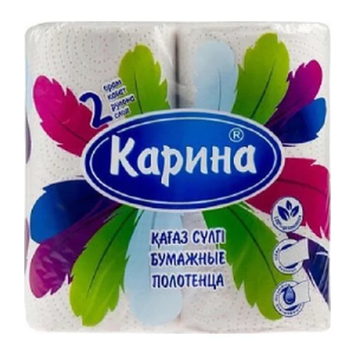 Бумажные полотенца Карина 2х слойные 2 рулона