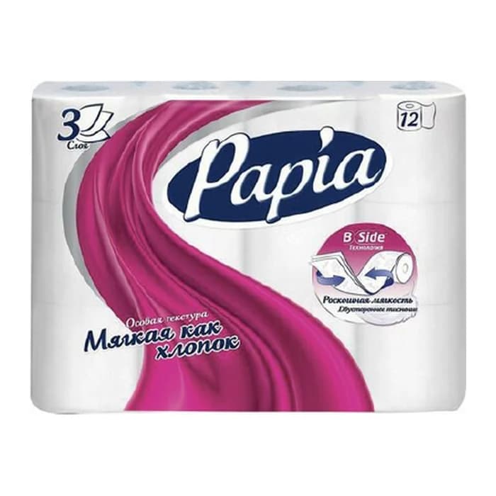 Туалетная бумага двухслойная 12шт Papia